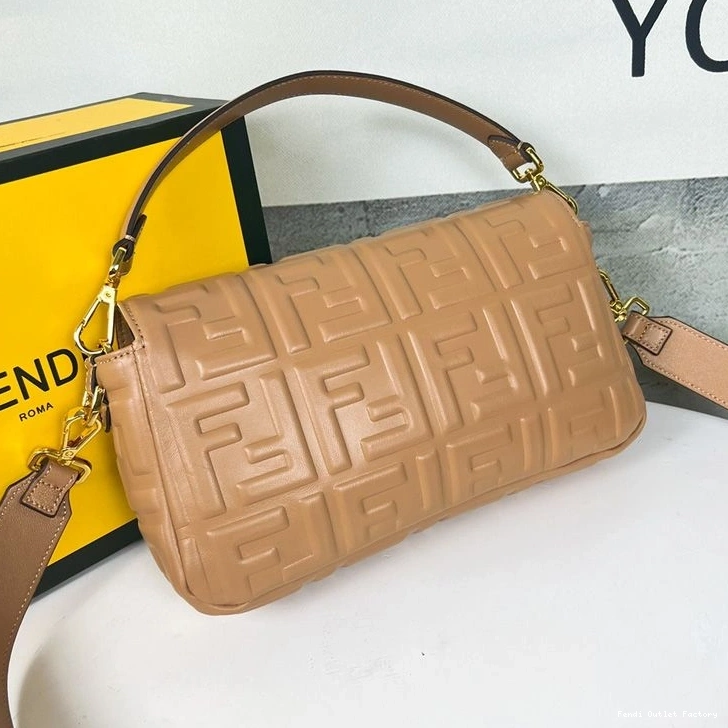 Affordable HOT Brown Nappa In Bag Leather Fendi Motif Baguette FF Medium 0717